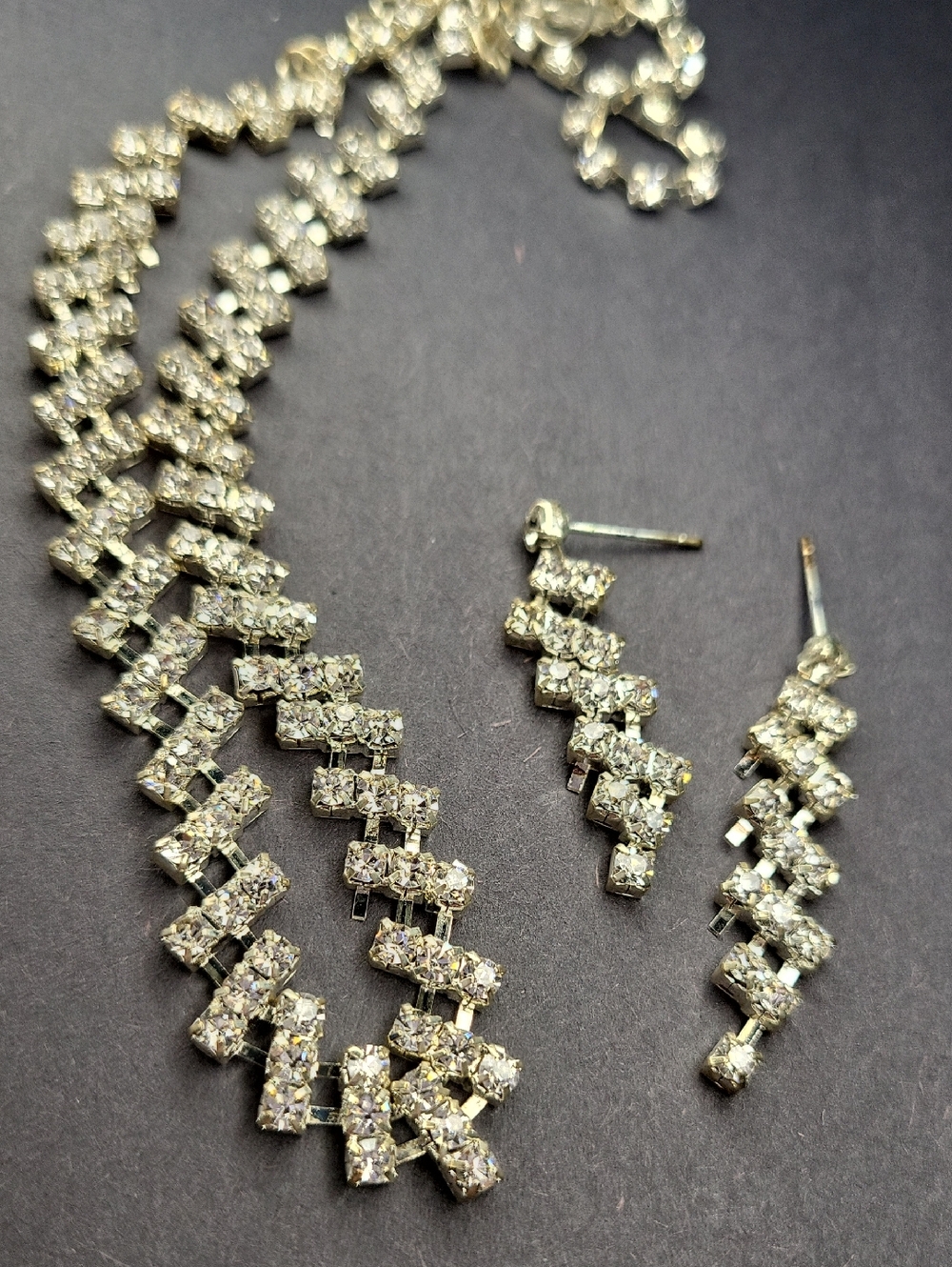 Crystal Cascade Silver-Tone Necklace & Earrings Set